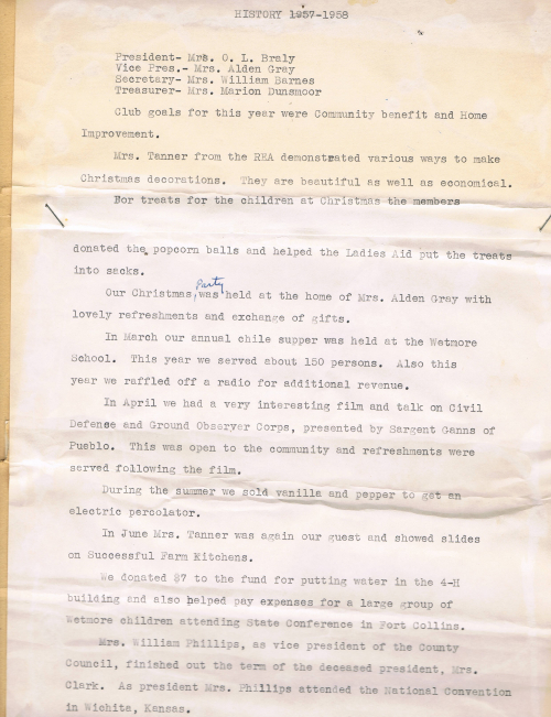 1957-1958 Mountain View Home Demonstration Club