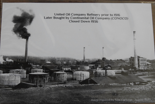 Pre-1916 Photo of the United Oil Company Refinery before the sale to CONOCO This photo was saved and restored by Sam Carlsson in 2020 and is available at the Florence Pioneer Museum